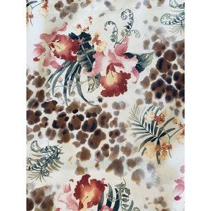 Tropical Print Fabric Tablecloth Pink Iris Green Ferns Yellow Orchids 60x82"